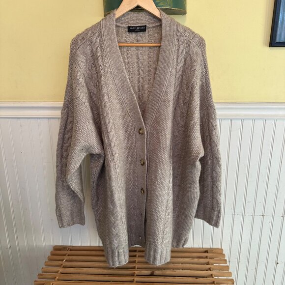 Lane Bryant Sweaters - Lane Bryant Womens Plus Size 26/28 Beige Cable Knit Button-Front Cardigan Sweate
